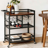 Darrahopens Furniture > Dining > Kitchen & Dining Trolleys Artiss Bar Cart Drinks Trolley Serving Wine Rack Glass Holder 3 Hooks 72cm Black