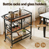 Darrahopens Furniture > Dining > Kitchen & Dining Trolleys Artiss Bar Cart Drinks Trolley Serving Wine Rack Glass Holder 3 Hooks 72cm Black