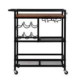 Darrahopens Furniture > Dining > Kitchen & Dining Trolleys Artiss Bar Cart Drinks Trolley Serving Wine Rack Glass Holder 3 Hooks 72cm Black