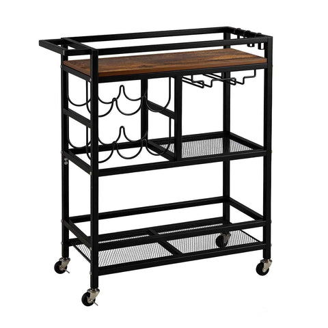 Darrahopens Furniture > Dining > Kitchen & Dining Trolleys Artiss Bar Cart Drinks Trolley Serving Wine Rack Glass Holder 3 Hooks 72cm Black