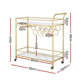 Darrahopens Furniture > Dining > Kitchen & Dining Trolleys Artiss Bar Cart Drinks Trolley Serving Wine Rack Glass Holder Marble 85cm Gold