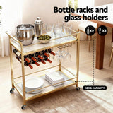 Darrahopens Furniture > Dining > Kitchen & Dining Trolleys Artiss Bar Cart Drinks Trolley Serving Wine Rack Glass Holder Marble 85cm Gold
