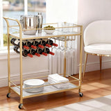 Darrahopens Furniture > Dining > Kitchen & Dining Trolleys Artiss Bar Cart Drinks Trolley Serving Wine Rack Glass Holder Marble 85cm Gold