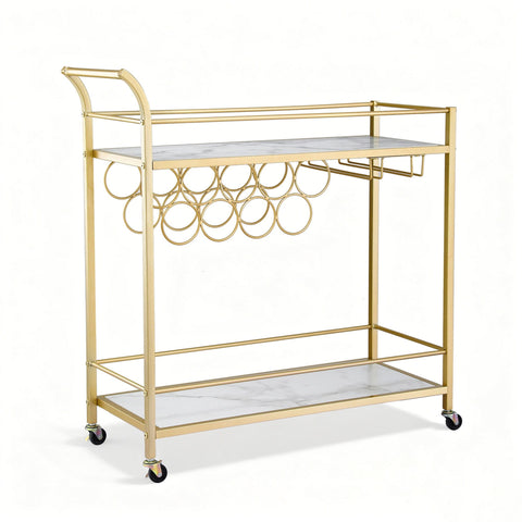 Darrahopens Furniture > Dining > Kitchen & Dining Trolleys Artiss Bar Cart Drinks Trolley Serving Wine Rack Glass Holder Marble 85cm Gold
