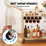 Darrahopens Furniture > Dining > Kitchen & Dining Trolleys Artiss Bar Cart Drinks Trolley Serving Wine Rack Glass Holder Marble 85cm Gold