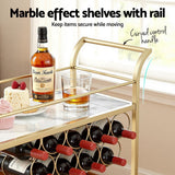 Darrahopens Furniture > Dining > Kitchen & Dining Trolleys Artiss Bar Cart Drinks Trolley Serving Wine Rack Glass Holder Marble 85cm Gold