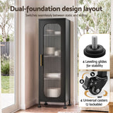 Darrahopens Furniture > Dining > Kitchen & Dining Trolleys Artiss Buffet Cabinet Sideboard Slim Fluted Kitchen Storage Trolley Wheels Black In Australia - Darrahopens