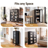 Darrahopens Furniture > Dining > Kitchen & Dining Trolleys Artiss Buffet Cabinet Sideboard Slim Fluted Kitchen Storage Trolley Wheels Black In Australia - Darrahopens