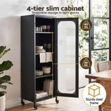Artiss Buffet Cabinet Sideboard Slim Fluted Kitchen Storage Trolley Wheels Black In Australia - Darrahopens