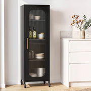Darrahopens Furniture > Dining > Kitchen & Dining Trolleys Artiss Buffet Cabinet Sideboard Slim Fluted Kitchen Storage Trolley Wheels Black In Australia - Darrahopens