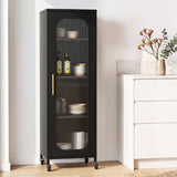 Darrahopens Furniture > Dining > Kitchen & Dining Trolleys Artiss Buffet Cabinet Sideboard Slim Fluted Kitchen Storage Trolley Wheels Black In Australia - Darrahopens