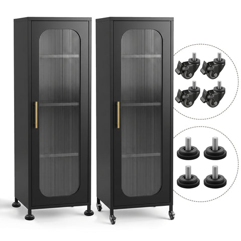 Darrahopens Furniture > Dining > Kitchen & Dining Trolleys Artiss Buffet Cabinet Sideboard X2 Slim Kitchen Storage Trolley Wheels Black In Australia - Darrahopens