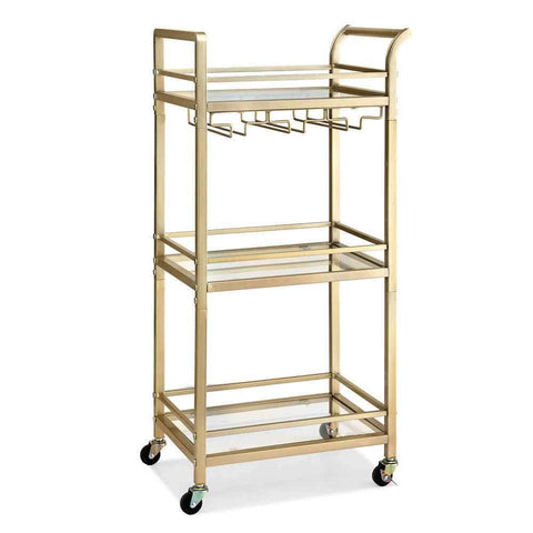 Darrahopens Furniture > Dining > Kitchen & Dining Trolleys Artiss Kitchen Island Cart Trolley Rolling Serving Storage Wine Glass 43cm Gold