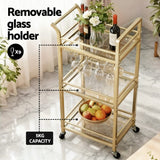 Darrahopens Furniture > Dining > Kitchen & Dining Trolleys Artiss Kitchen Island Cart Trolley Rolling Serving Storage Wine Glass 43cm Gold