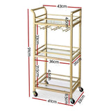 Darrahopens Furniture > Dining > Kitchen & Dining Trolleys Artiss Kitchen Island Cart Trolley Rolling Serving Storage Wine Glass 43cm Gold