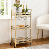 Darrahopens Furniture > Dining > Kitchen & Dining Trolleys Artiss Kitchen Island Cart Trolley Rolling Serving Storage Wine Glass 43cm Gold