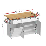 Artiss Kitchen Island Trolley Rolling Serving Cart Storage Drawer Cabinet 150cm White