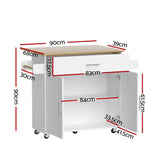 Darrahopens Furniture > Dining > Kitchen & Dining Trolleys Artiss Kitchen Island Trolley Rolling Serving Cart Storage Drawer Cabinet 90cm White
