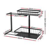 Darrahopens Furniture > Dining > Kitchen & Dining Trolleys Artiss Under Sink Organizer Storage with 2 Slide Out Drawers 5 Adjustable Height Bathroom Kitchen Cabinet Black