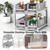 Bathroom Kitchen Sink Storage Rack Drawer Plastic Shelf Seasoning Holder - White