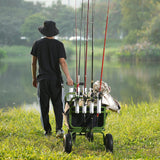 Darrahopens Furniture > Dining > Kitchen & Dining Trolleys Beach Fishing Cart, 136kg Load Capacity, Foldable Fish and Marine Cart with Four 280mm Big Wheels Rubber Balloon Tires, Heavy-Duty Steel Pier Wagon Trolley with 8 Rod Holders for Picnic