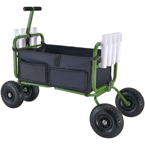 Darrahopens Furniture > Dining > Kitchen & Dining Trolleys Beach Fishing Cart, 136kg Load Capacity, Foldable Fish and Marine Cart with Four 280mm Big Wheels Rubber Balloon Tires, Heavy-Duty Steel Pier Wagon Trolley with 8 Rod Holders for Picnic