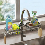 Darrahopens Furniture > Dining > Kitchen & Dining Trolleys Multifunctional Faucet Shelf Kitchen Storage Sink Draining Basket Household Rack - Grey