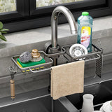 Darrahopens Furniture > Dining > Kitchen & Dining Trolleys Multifunctional Faucet Shelf Kitchen Storage Sink Draining Basket Household Rack - Grey