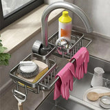 Darrahopens Furniture > Dining > Kitchen & Dining Trolleys Multifunctional Faucet Shelf Kitchen Storage Sink Draining Basket Household Rack - Grey