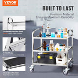 Darrahopens Furniture > Dining > Kitchen & Dining Trolleys VEVOR Stainless Steel Cart, 3 Layers Lab Utility Cart 181 kg Weight Capacity, Medical Cart with Lockable Universal Wheels, for Lab, Clinic, Kitchen, Salon