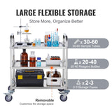 Darrahopens Furniture > Dining > Kitchen & Dining Trolleys VEVOR Stainless Steel Cart, 3 Layers Lab Utility Cart 181 kg Weight Capacity, Medical Cart with Lockable Universal Wheels, for Lab, Clinic, Kitchen, Salon