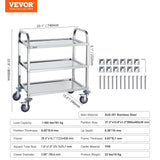 Darrahopens Furniture > Dining > Kitchen & Dining Trolleys VEVOR Stainless Steel Cart, 3 Layers Lab Utility Cart 181 kg Weight Capacity, Medical Cart with Lockable Universal Wheels, for Lab, Clinic, Kitchen, Salon