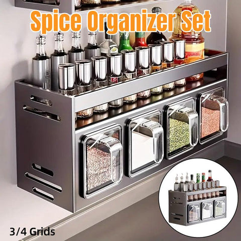 Darrahopens Furniture > Dining > Kitchen & Dining Trolleys Wall Mounted Kitchen Spice Box Shelf Multifunctional Organiser for Herbs Spices - 3-Grids