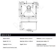 Darrahopens Furniture > Dining > Kitchen Sinks 510x450mm Handmade Stainless Steel Undermount / Topmount Kitchen Laundry Sink with Waste
