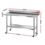 Darrahopens Furniture > Dining > Kitchen Sinks Cefito Stainless Steel Kitchen Bench w/ Splashback 1500x600MM 430
