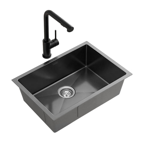 Darrahopens Furniture > Dining > Kitchen Sinks Cefito Stainless Steel Sink 30x45CM With Pull Out Mixer Tap Kitchen Basin Single Bowl Black