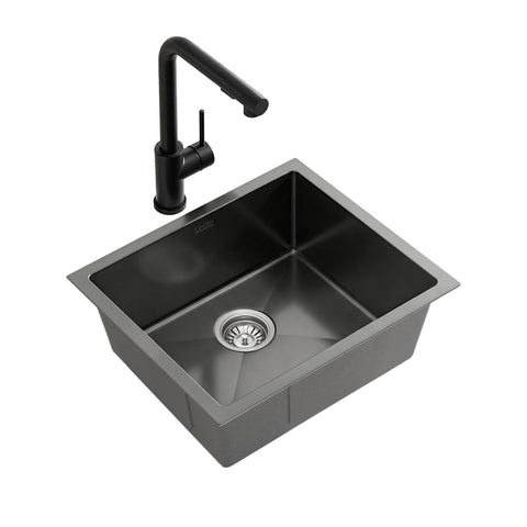 Darrahopens Furniture > Dining > Kitchen Sinks Cefito Stainless Steel Sink 44x44CM With Pull Out Mixer Tap Kitchen Basin Single Bowl Black