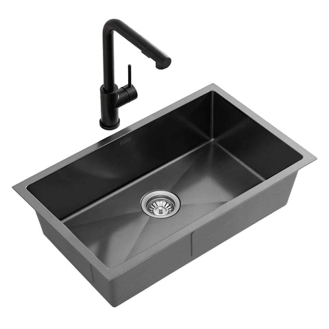 Darrahopens Furniture > Dining > Kitchen Sinks Cefito Stainless Steel Sink 60x45CM With Pull Out Mixer Tap Kitchen Basin Single Bowl Black