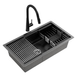 Darrahopens Furniture > Dining > Kitchen Sinks Cefito Stainless Steel Sink 70x45CM With Pull Out Mixer Tap Kitchen Basin Single Bowl Black