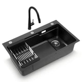 Darrahopens Furniture > Dining > Kitchen Sinks Cefito Stainless Steel Sink 75x45CM With Pull Out Mixer Tap Kitchen Basin Single Bowl Black