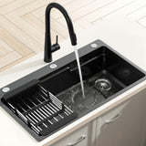 Darrahopens Furniture > Dining > Kitchen Sinks Cefito Stainless Steel Sink 75x45CM With Pull Out Mixer Tap Kitchen Basin Single Bowl Black