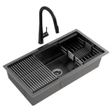 Darrahopens Furniture > Dining > Kitchen Sinks Cefito Stainless Steel Sink 81x45CM With Pull Out Mixer Tap Kitchen Basin Single Bowl Black