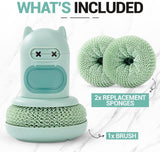 Darrahopens Furniture > Dining > Kitchen Sinks Green Cartoon Press Dishwashing Brush with Replaceable Sponge Heads Kitchen Pot Cleaner