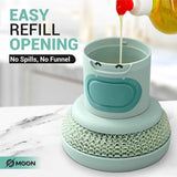 Green Cartoon Press Dishwashing Brush with Replaceable Sponge Heads Kitchen Pot Cleaner