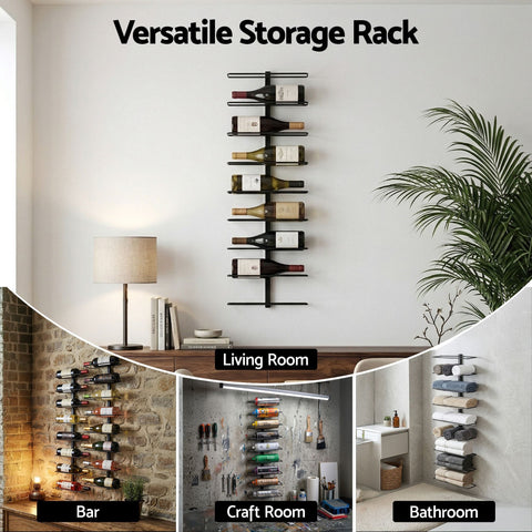 Darrahopens Furniture > Dining > Wine Racks Artiss Wall Mounted Wine Rack 9 Bottles Display Storage Organizer Metal Black