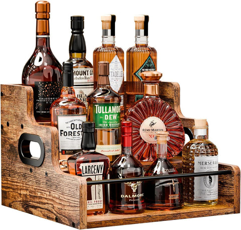Darrahopens Furniture > Dining > Wine Racks CARLA HOME 3-Tier Liquor Bottle Display Shelf Rack Bar Organizer for Whiskey, Wine, Coffee Syrups, Spirits & Bottles