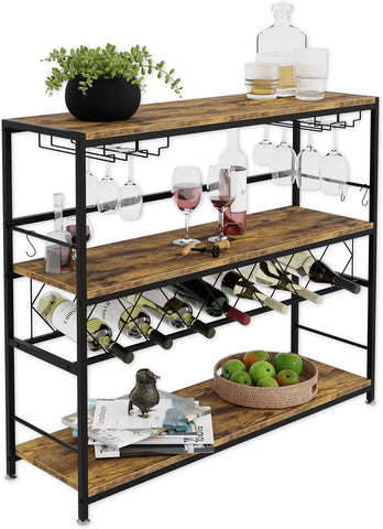 Darrahopens Furniture > Dining > Wine Racks CARLA HOME Large Wine Rack with Glass Holder, Metal Designed Bottle Holder and Wood Countertop for Wine & Champagne