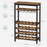 Darrahopens Furniture > Dining > Wine Racks CARLA HOME Large Wine Rack with Glass Holder, Metal Designed Bottle Holder and Wood Countertop up to Wine & Champagne Bottles