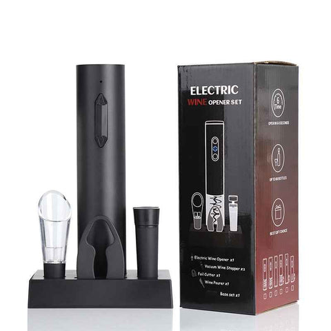 Darrahopens Furniture > Dining > Wine Racks Complete Electric Wine Opener Gift Set - Rechargeable Corkscrew with Foil Cutter, Pourer, Vacuum Stopper & Charging Base