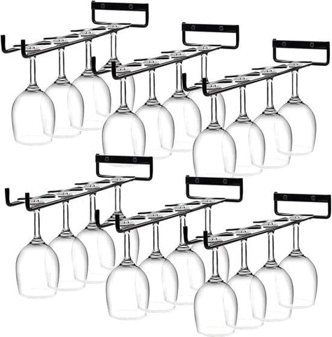 Darrahopens Furniture > Dining > Wine Racks Hanging Wine Glass Rack - Set of Six - Inverted Wine Glass Holder - Organizer and Storage Rack for Mugs and Glassware - For Kitchen and Home Use